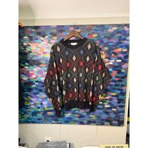 Henry Grethel Mens geometric Pattern Knit Sweater Black Multi Color Size M